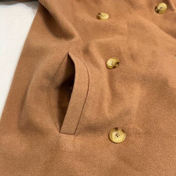 Bill Blass Women's Pea Coat Tan Wool with Cashmere Blend Double Beaded Size M - Picture 3 of 14